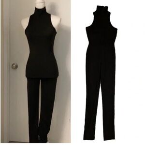 Bebe BOSSA Exposed Bodysuit Jumpsuit Black Mock Neck Size Medium NWT